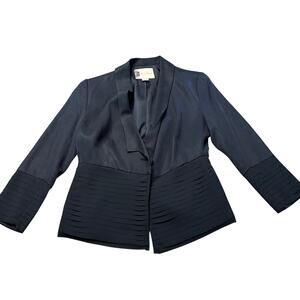 Fleur Wood Strata Blazer Tuxedo Jacket Tencel Chiffon Long Sleeve Button Women 2